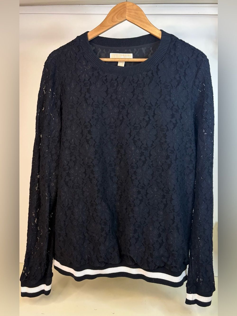 Women’s Black Lace Long-Sleeve Pullover Sweatshirt by MICHAEL Michael Kors